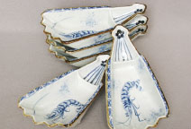 祥泉染付海老紋扇面向付